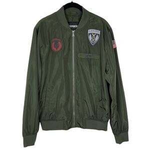 Express Green Army Patch Bomber Jacket M Military Airborne